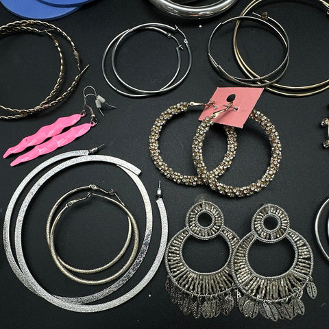 Statement Hoop Dangle Earring Lot 35 Pairs Boho Retro Gold Silver Tone