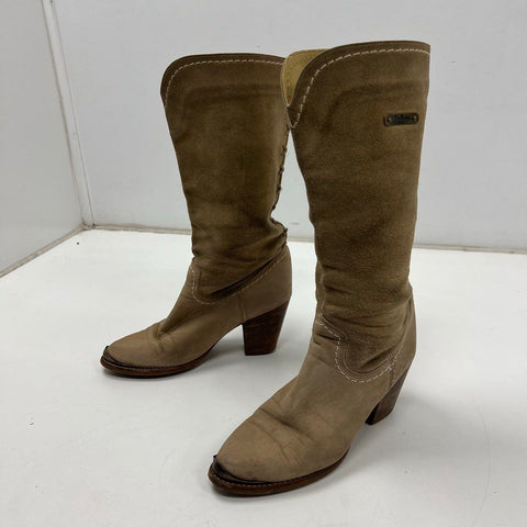 Vintage 80s Zodiac Tan Suede Leather Western Cowgirl Boots Women's Size 9