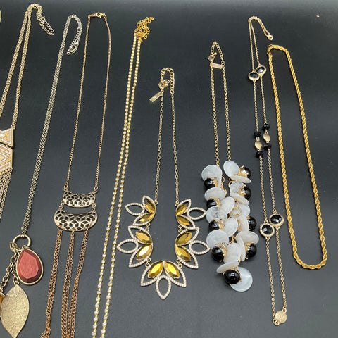 Vintage to Modern Costume Jewelry Lot 0.95lb Gold & Silver Tone Necklaces 13pc