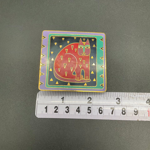 Vintage 80s Laurel Burch Fantastic Felines Cat Enamel Belt Buckle Gold Tone