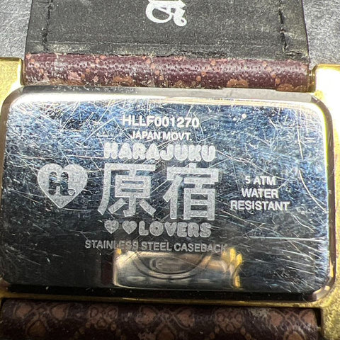 Harajuku Lovers Gold Brown Y2K Fatal Attraction Rectangular Watch Womens Heart