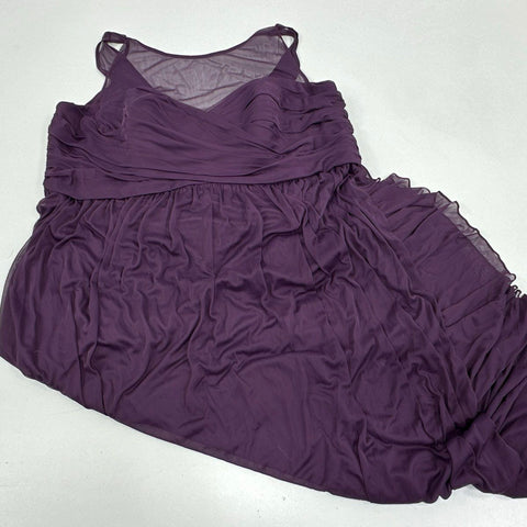 David's Bridal Women's Plum Long Illusion Mesh Ruched Evening Gown NWT Size 26