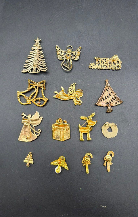 Vintage Christmas Costume Jewelry Lot 14 Pc Monet Avon Brooches Pins Trees