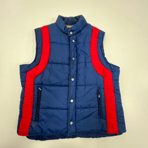 Vintage 70s Montgomery Ward Blue Red Colorblock Puffer Vest Mens L