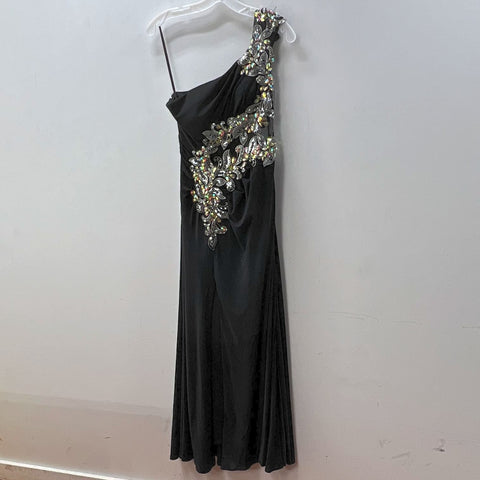 Let's Fashion Vintage Y2K Black Embellished One Shoulder Prom Gown Dress Womens