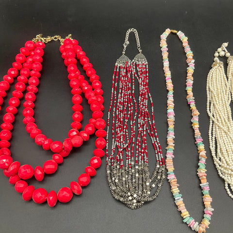Mixed Costume Jewelry Lot of 8 Necklaces Multi-Strand Seed Bead Shell Boho
