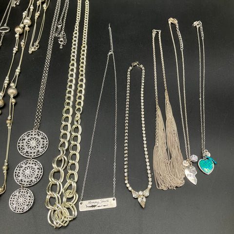 Fashion Costume Jewelry Lot of 13 Silver Tone Necklaces Pendants Bib Station
