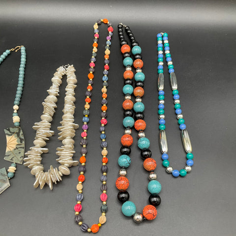 Vintage Art Deco Boho Statement Necklaces Costume Jewelry Lot of 5 Pieces