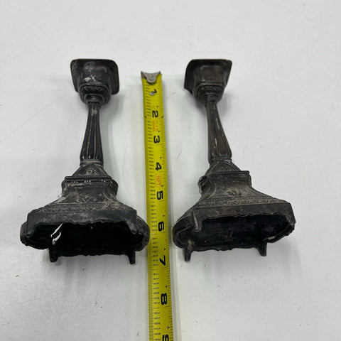 Antique Pair Victorian Cast Metal Candlestick Holders Renaissance Gothic Revival