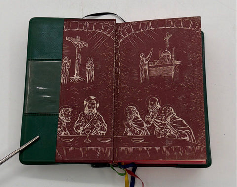 Vintage Saint Pius X Daily Missal Catholic Book Publishing Green Red Edged 1950s