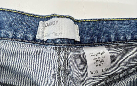 Vintage 90s Levi's SilverTab Men's Blue Baggy Cut Off Denim Jeans Sz 33x30