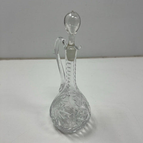 Vintage Cut Crystal Glass Wine Cruet Decanter Pinwheel Pattern w/ Stopper 12.25"