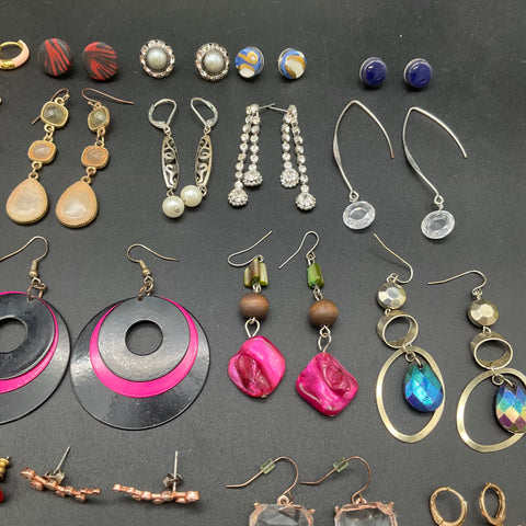 Vintage & Modern Costume Jewelry Lot 50+ Pairs Earrings Tassel Hoop Rhinestone