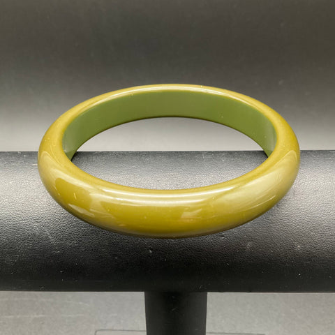 Vintage Art Deco Bakelite Bangle Bracelet Olive Pea Soup Green 2.5" ID