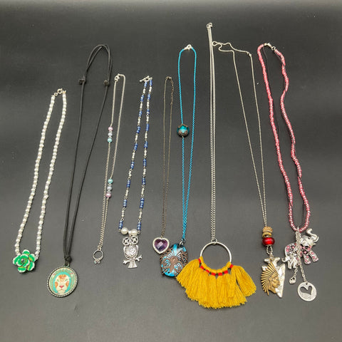 Eclectic Fashion Jewelry Lot of 9 Necklaces Beaded Tassel Owl Heart Pendants