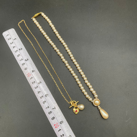 Vintage Gold Tone Faux Pearl Costume Jewelry Lot Necklaces Earrings