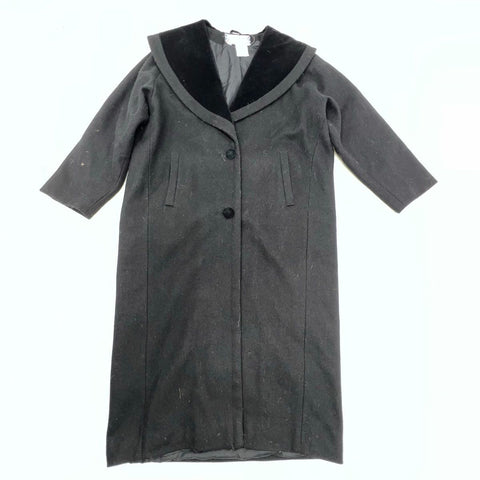 Vintage 80s Topcoat Exclusive Velvet Collar Wool Overcoat Made in England Sz S