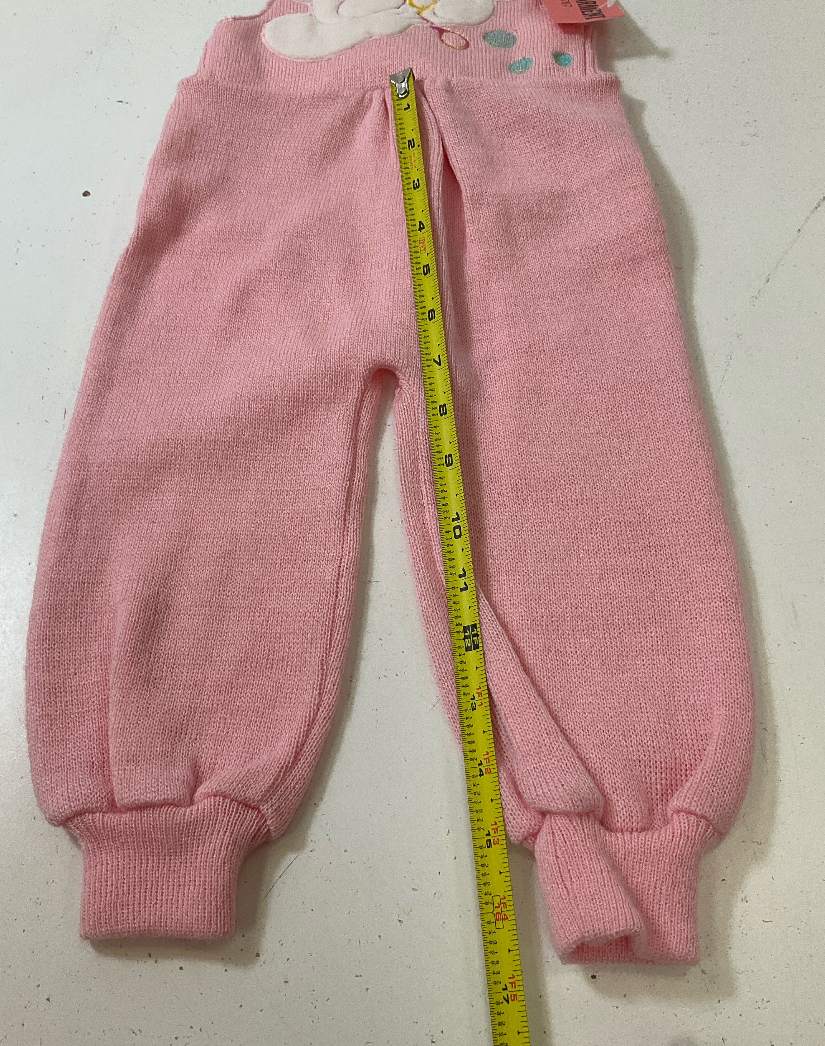 Levanon Knits White & Pink 2 Piece Sweater & Overalls Set 24 Months Vintage NWT