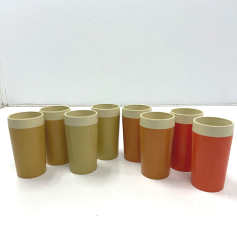 Vintage Gitsware Therma-Glass Insulated Tumblers 9 Pc Set MCM Earth Tones USA
