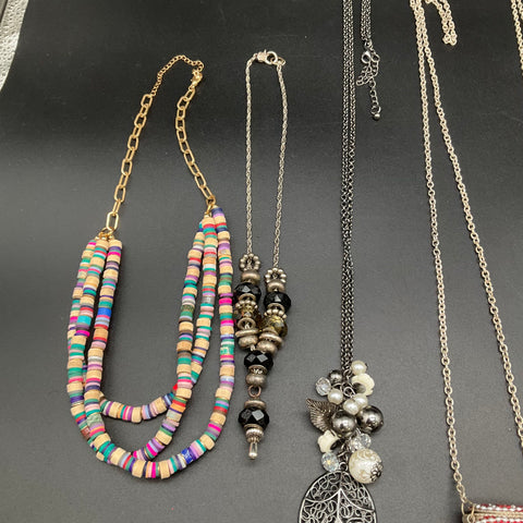 Mixed Costume Jewelry Lot 10 Necklaces Boho Modern Fringe Beaded Green Stones