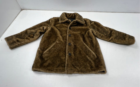 Charles Klein Women's Brown Faux Fur Coat Full Button Collared Plush Jacket Sz L