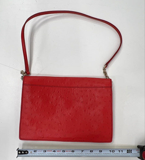 Kate Spade Red Ostrich Embossed Leather Crossbody Bag Gold Hardware