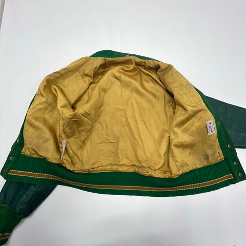 Vintage 70s Butwin Green Wool Leather Varsity Letterman Jacket Men's Size 38