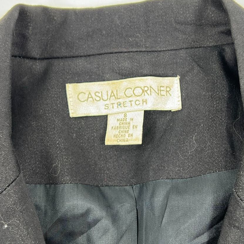 Women's Casual Corner Black Button Front Cotton Blend Long Blazer Jacket Size 8