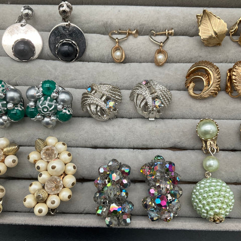Vintage Mid-Century Clip-On Earrings Lot of 9 Sarah Coventry AB Crystal 18pc