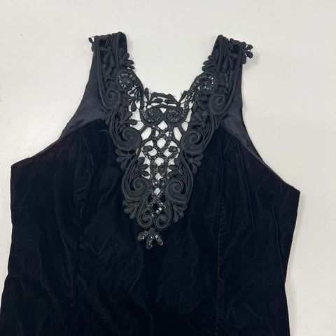 Vintage 90s Scott McClintock Black Velvet Sequin Lace Maxi Gown Dress Womens 16