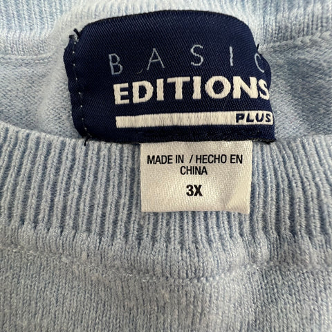 Basic Editions Winter Embellished Collar Sweater Light Blue Women's Size 3X