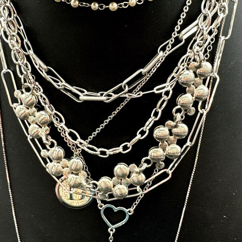 Fashion Costume Jewelry Lot 7 Necklaces Silver Gold Tone Initial D Heart Charms