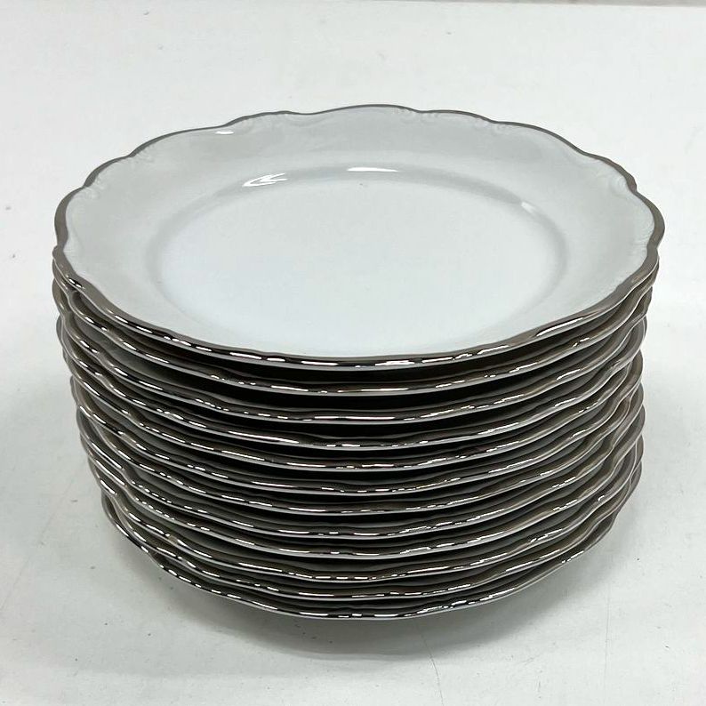 Vintage Johann Haviland Platinum Baroque Salad Plates Set of 12 Bavaria China