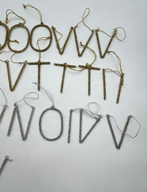 Vintage Christmas Ornament Lot Beaded Wire Monogram Initial Letters 32 Pieces