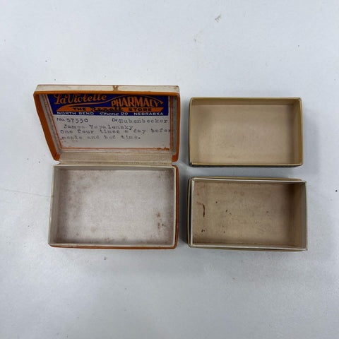 Vintage Rexall Apothecary Lot 6 Pieces Green Glass Bottles & Prescription Boxes