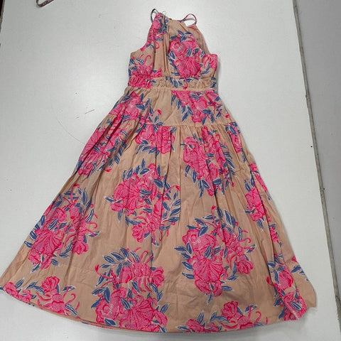 Lilly Pulitzer Women's Pink Floral Lobster Sleeveless Tiered Cotton Dress Sz 4
