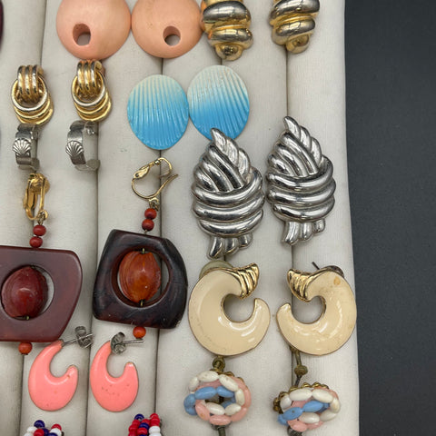 Vintage Costume Jewelry Lot 18 Pairs Earrings Pierced & Clip-On Signed Trifari