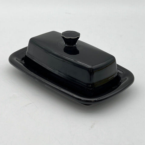 Homer Laughlin Fiesta Black Covered Butter Dish 2pc Set Glazed Earthenware