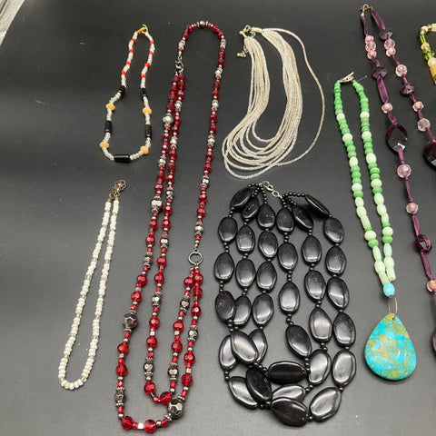 Beaded Fashion Jewelry Lot of 11 Necklaces Pendants Multi-Strand Art Deco Style