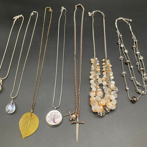 Fashion Jewelry Necklace Lot of 7 Leaf Tree of Life Skull Sword Beaded Pendants