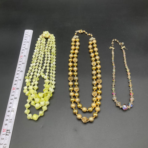 Vintage Beaded Jewelry Lot 3 Necklaces AB Crystal Japan Gold Tone Hong Kong