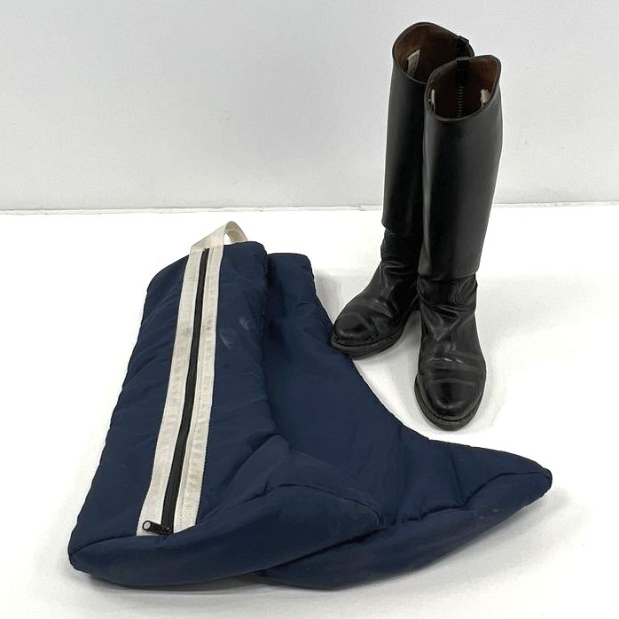 LB Vibram Black Leather Boots In Blue Sherpa Lined Travel Bag