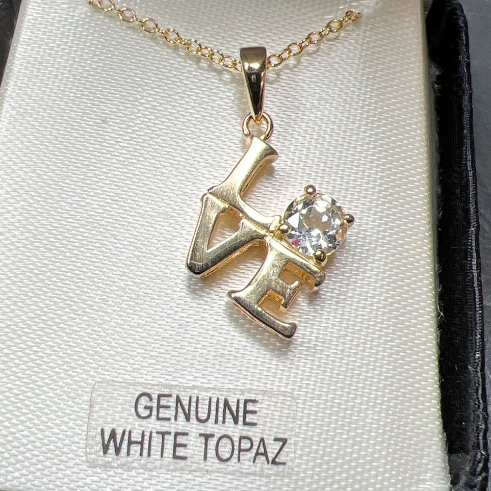 18K Over Sterling Silver LOVE Topaz Necklace 2.35g NIB