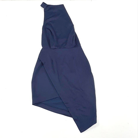 Elliatt Women's Camo Dress Navy Blue High Neck Asymmetrical Wrap NWT Sz S