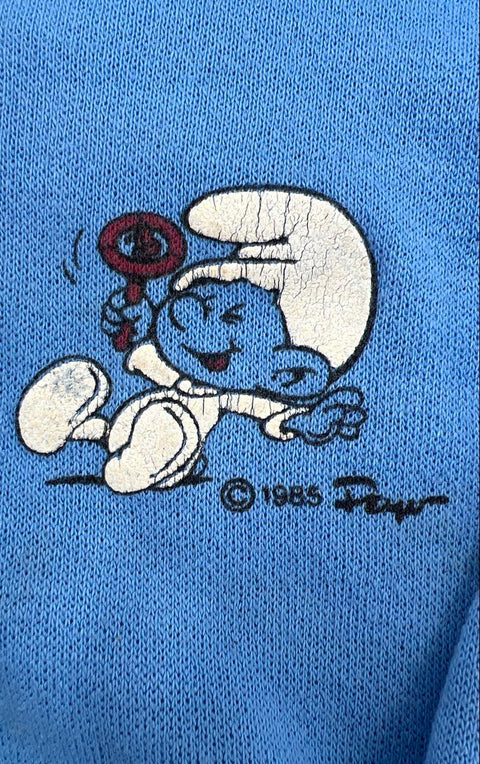 Vintage 1985 Smurfs Pampers Promo Kids 1/4 Zip Hoodie Blue Sz 4