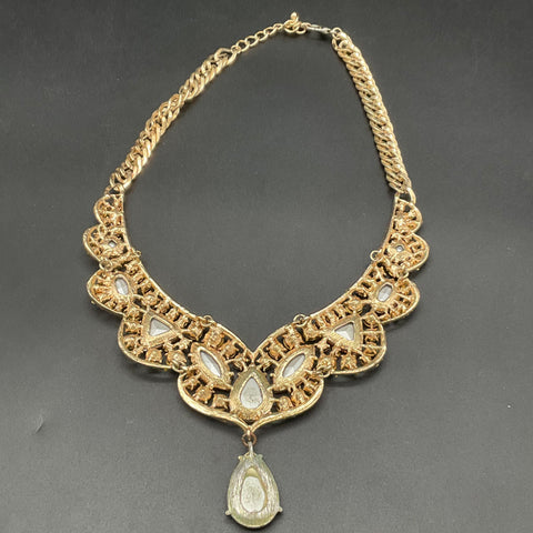 Vintage Style Rhinestone Bib Statement Necklaces Matching Earrings Lot of 2