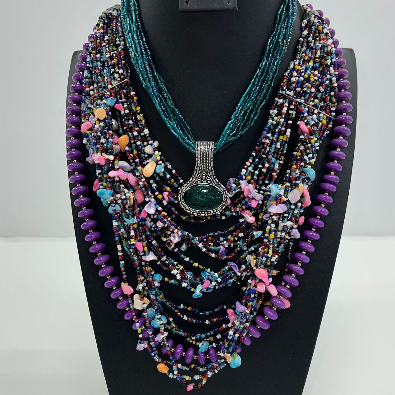 Lot of Statement Beaded Vibrant Teal Purple Multicolor Necklaces Bracelets