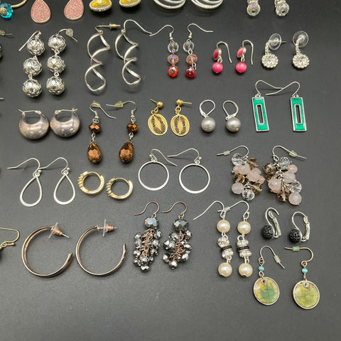 Vintage to Modern Costume Earrings Lot 0.6 Lbs Hoops Dangles Studs Rhinestone