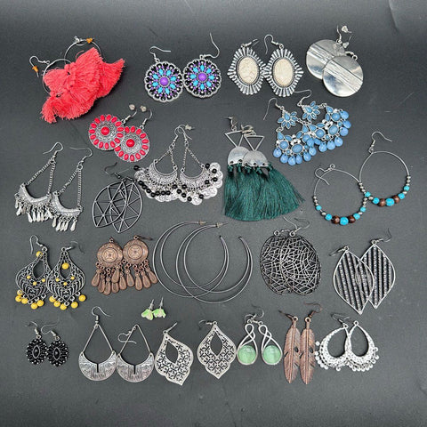 Boho Southwestern Fashion Earrings Jewelry Lot 30 Pairs Dangles Hoops Tassels