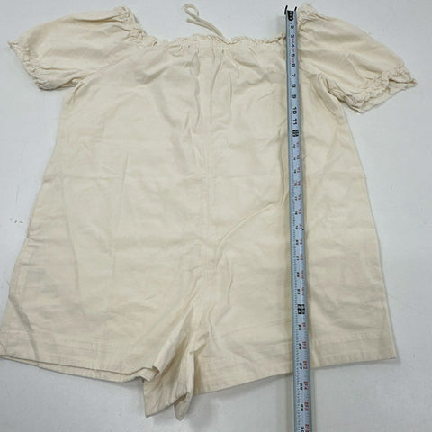 We The Free Free People Women's Peasant Romper Ivory Vanilla Puff Sleeve NWT S